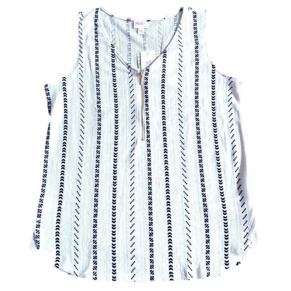 Rachael V-Neck Zipper Sleeveless Shirt NWT white and navy